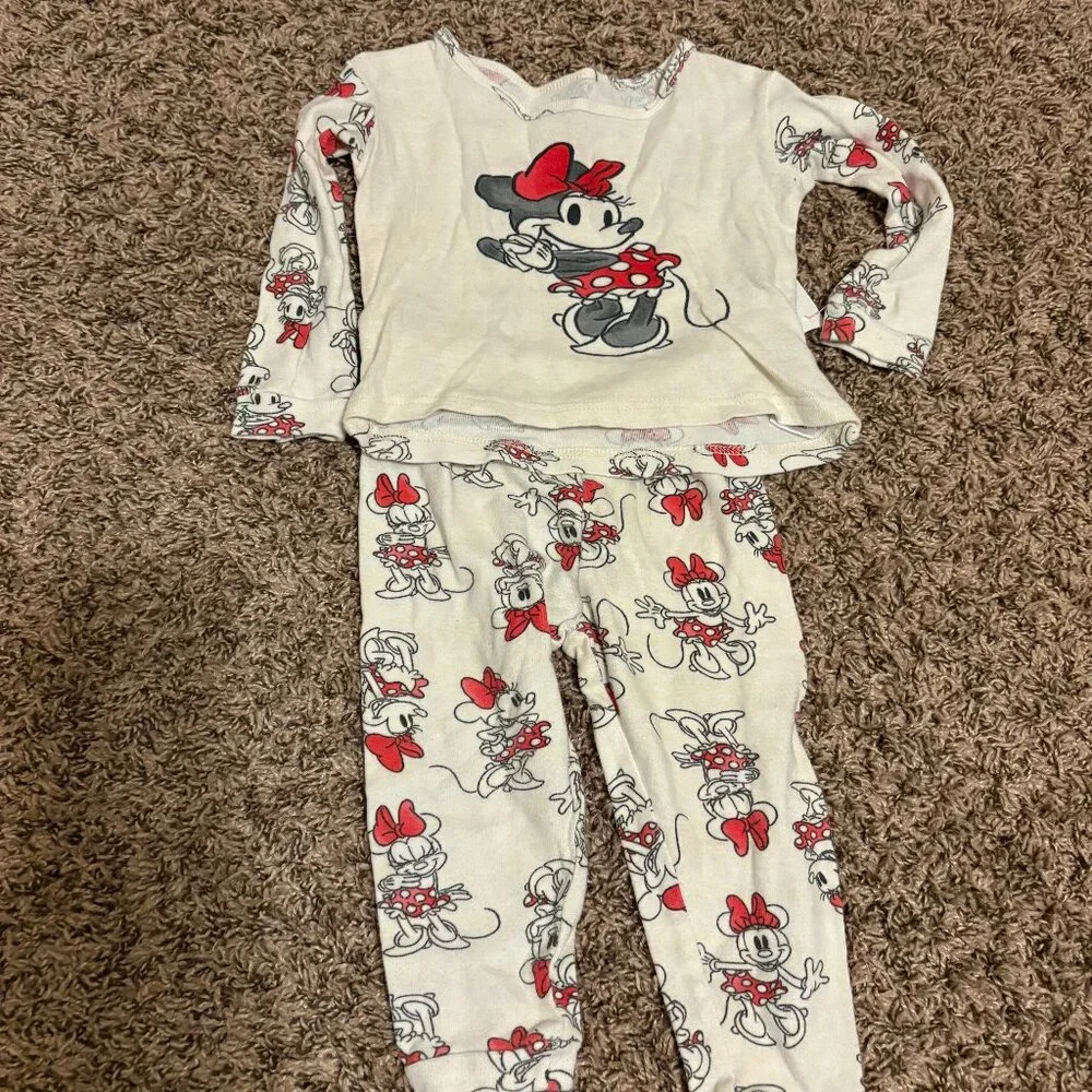 Disney Junior Classic Minnie Mouse Pajamas 2T White Pants Long Sleeve Cotton